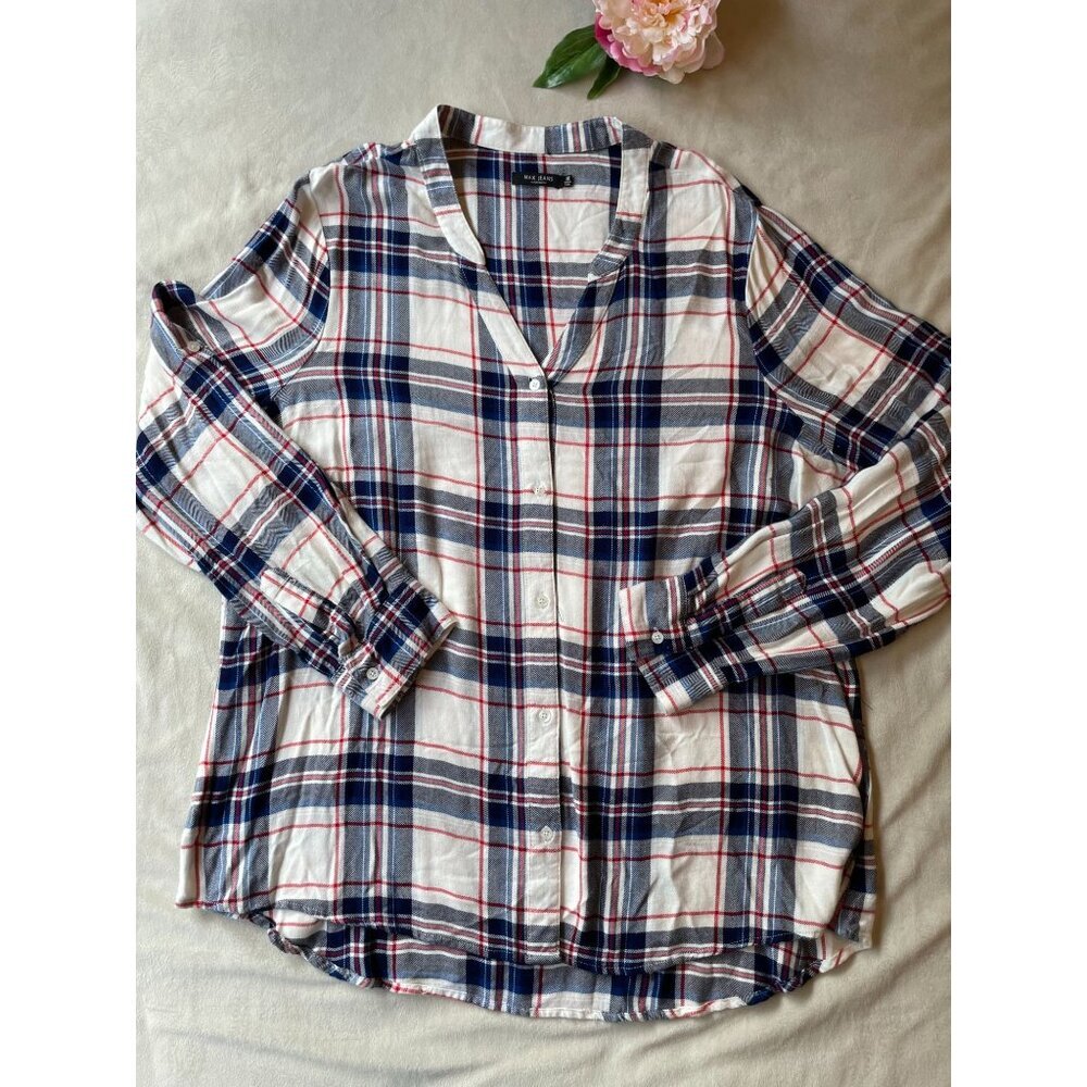 Max Jeans Womens Tartan Plaid Button-Down Shirt 1X